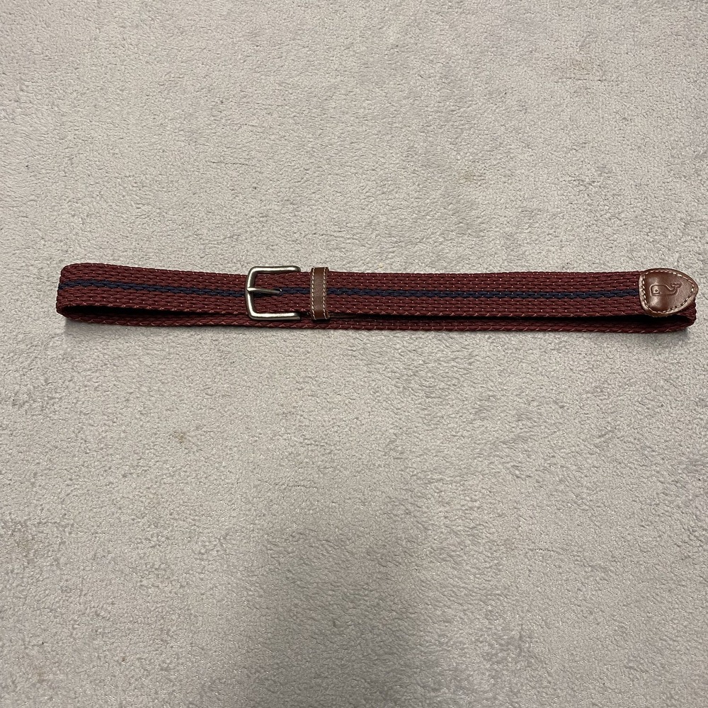 Vineyard Vines Woven‎ Belt Mens 42/44 Maroon Blue Stripe Preppy Whale